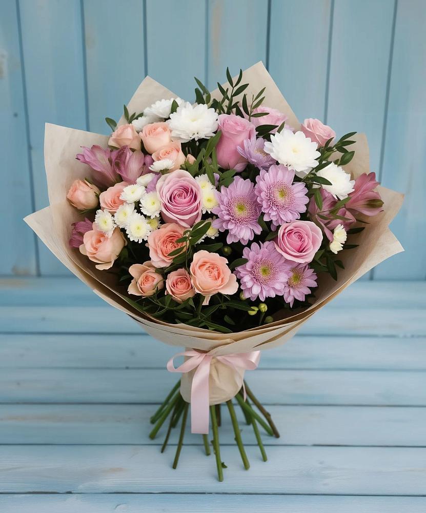 Букет цветов из: Хризантемы, Розы и Альстромерии в Кутулике