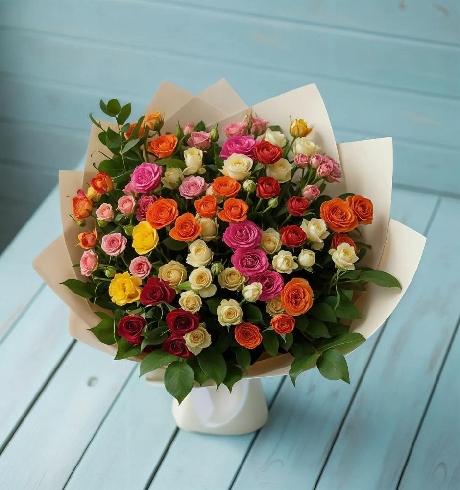 Букет Микс из разноцветных кустовых роз в Кутулике