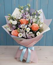 Букет цветов из:  Лизиантусы, Розы, Альстромерии и Гипсофила #REPLACE_PRED# Кутулике