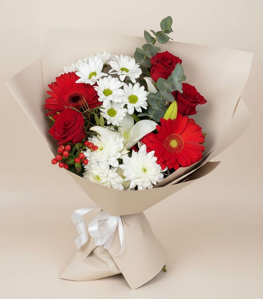 Букет цветов из: Розы, Хризантемы, Герберы и Лилии в Кутулике