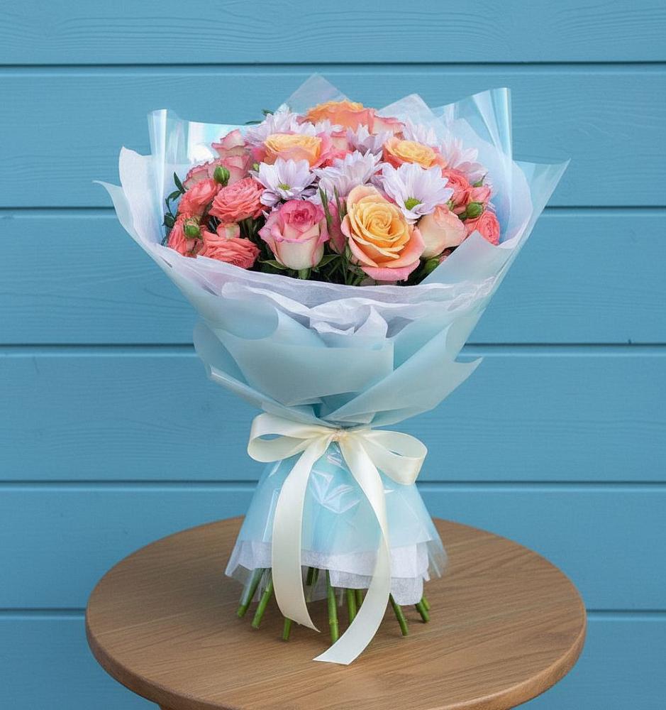 Букет цветов из: Хризантемы и Розы в Кутулике