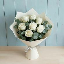 Букет Белые розы в Эвкалипте в Кутулике