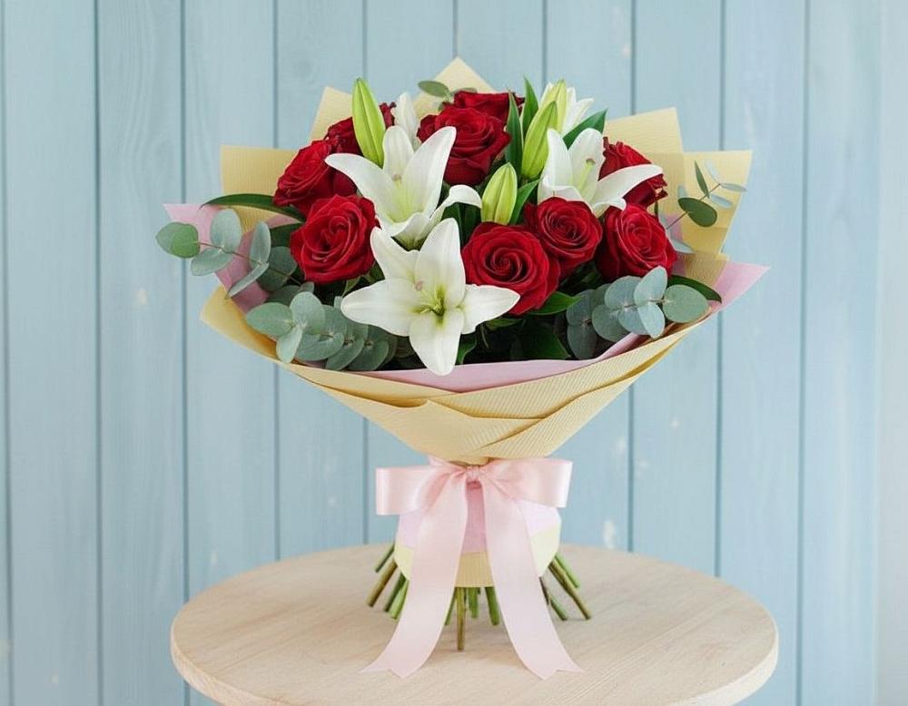 Букет цветов из: Лилии и Розы в Кутулике